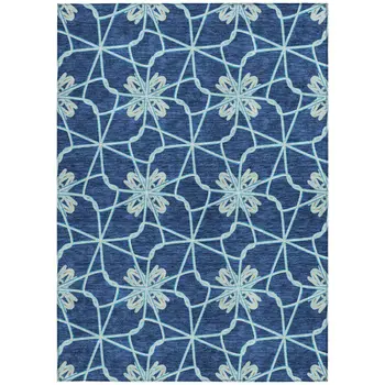3' X 5' Navy Blue And Aqua Geometric Washable Indoor Outdoor Area Rug