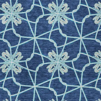 5' X 8' Navy Blue And Aqua Geometric Washable Indoor Outdoor Area Rug
