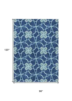 8' X 10' Navy Blue And Aqua Geometric Washable Indoor Outdoor Area Rug