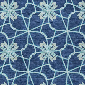 8' X 10' Navy Blue And Aqua Geometric Washable Indoor Outdoor Area Rug