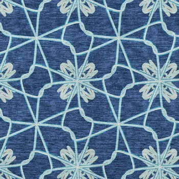 9' X 12' Navy Blue And Aqua Geometric Washable Indoor Outdoor Area Rug