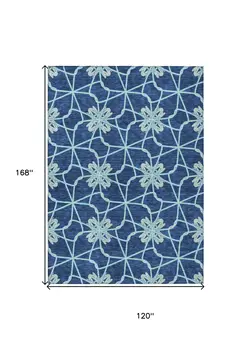 10' X 14' Navy Blue And Aqua Geometric Washable Indoor Outdoor Area Rug