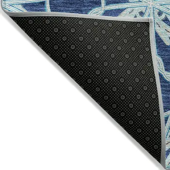 10' X 14' Navy Blue And Aqua Geometric Washable Indoor Outdoor Area Rug
