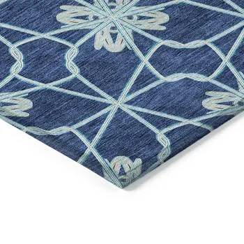 10' X 14' Navy Blue And Aqua Geometric Washable Indoor Outdoor Area Rug
