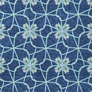 10' X 14' Navy Blue And Aqua Geometric Washable Indoor Outdoor Area Rug
