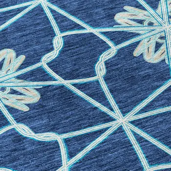 10' X 14' Navy Blue And Aqua Geometric Washable Indoor Outdoor Area Rug