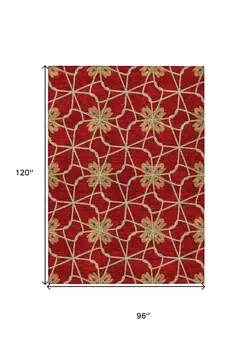 8' X 10' Orange And Gold Geometric Washable Indoor Outdoor Area Rug