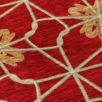 8' X 10' Orange And Gold Geometric Washable Indoor Outdoor Area Rug