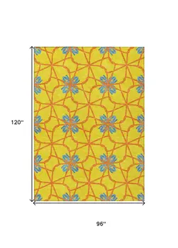 8' X 10' Yellow And Teal Blue Geometric Washable Indoor Outdoor Area Rug