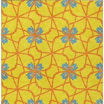 9' X 12' Yellow And Teal Blue Geometric Washable Indoor Outdoor Area Rug