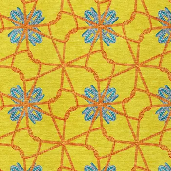 9' X 12' Yellow And Teal Blue Geometric Washable Indoor Outdoor Area Rug