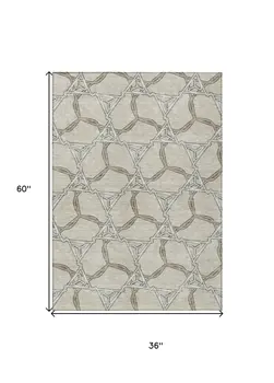 3' X 5' Beige And Taupe Geometric Washable Indoor Outdoor Area Rug