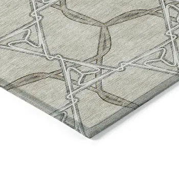 3' X 5' Beige And Taupe Geometric Washable Indoor Outdoor Area Rug