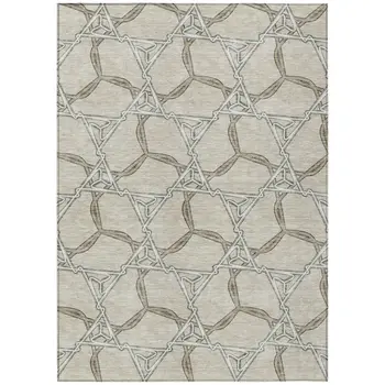 8' X 10' Beige And Taupe Geometric Washable Indoor Outdoor Area Rug