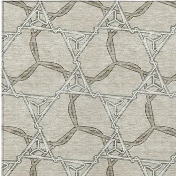 8' X 10' Beige And Taupe Geometric Washable Indoor Outdoor Area Rug