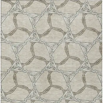 9' X 12' Beige And Taupe Geometric Washable Indoor Outdoor Area Rug
