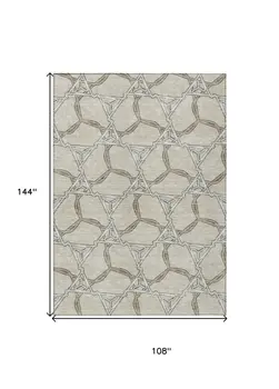 9' X 12' Beige And Taupe Geometric Washable Indoor Outdoor Area Rug