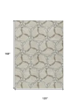 10' X 14' Beige And Taupe Geometric Washable Indoor Outdoor Area Rug