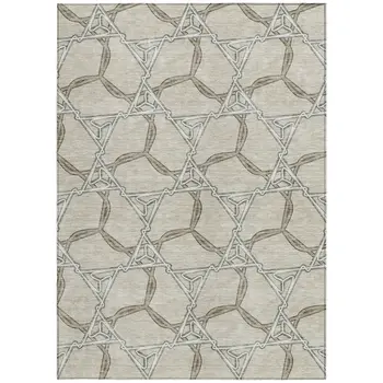10' X 14' Beige And Taupe Geometric Washable Indoor Outdoor Area Rug