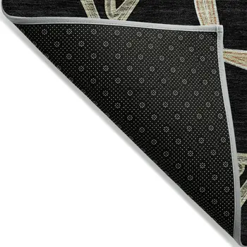 3' X 5' Black And Beige Geometric Washable Indoor Outdoor Area Rug