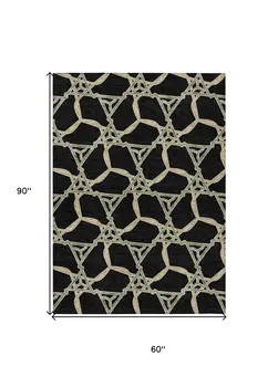 5' X 8' Black And Beige Geometric Washable Indoor Outdoor Area Rug