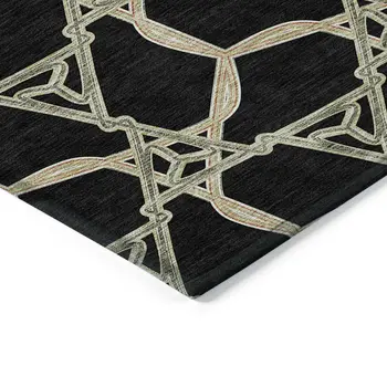 5' X 8' Black And Beige Geometric Washable Indoor Outdoor Area Rug