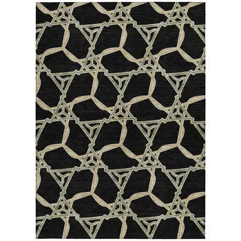 5' X 8' Black And Beige Geometric Washable Indoor Outdoor Area Rug