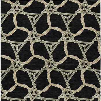 8' X 10' Black And Beige Geometric Washable Indoor Outdoor Area Rug