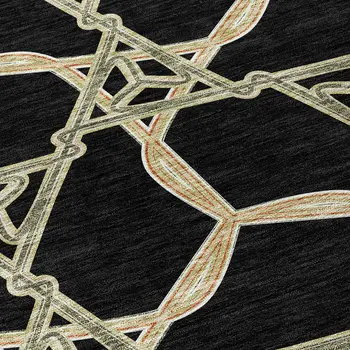 8' X 10' Black And Beige Geometric Washable Indoor Outdoor Area Rug