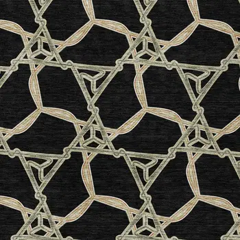10' X 14' Black And Beige Geometric Washable Indoor Outdoor Area Rug