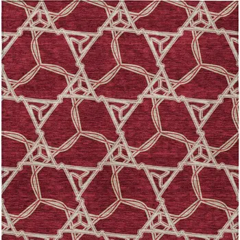 3' X 5' Burgundy And Gold Geometric Washable Indoor Outdoor Area Rug