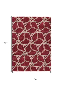 3' X 5' Burgundy And Gold Geometric Washable Indoor Outdoor Area Rug