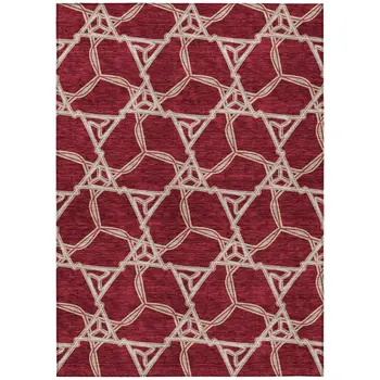 3' X 5' Burgundy And Gold Geometric Washable Indoor Outdoor Area Rug