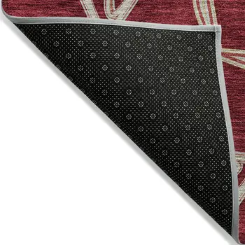 3' X 5' Burgundy And Gold Geometric Washable Indoor Outdoor Area Rug