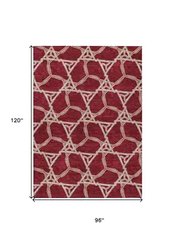 8' X 10' Burgundy And Gold Geometric Washable Indoor Outdoor Area Rug