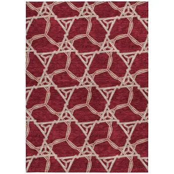 10' X 14' Burgundy And Gold Geometric Washable Indoor Outdoor Area Rug