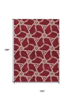 10' X 14' Burgundy And Gold Geometric Washable Indoor Outdoor Area Rug