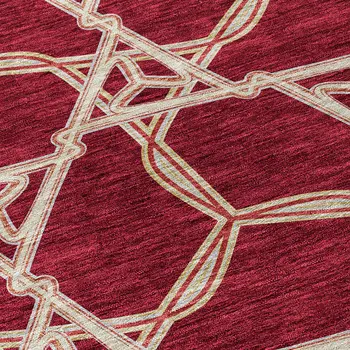 10' X 14' Burgundy And Gold Geometric Washable Indoor Outdoor Area Rug