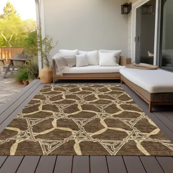 3' X 5' Brown And Beige Geometric Washable Indoor Outdoor Area Rug