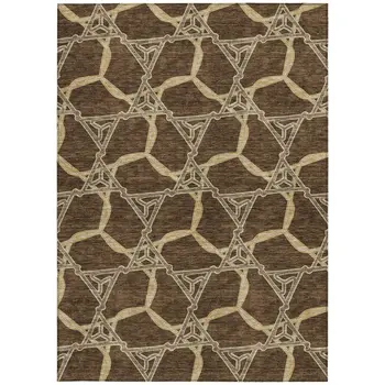 5' X 8' Brown And Beige Geometric Washable Indoor Outdoor Area Rug