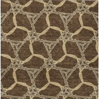 8' X 10' Brown And Beige Geometric Washable Indoor Outdoor Area Rug