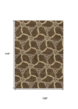 9' X 12' Brown And Beige Geometric Washable Indoor Outdoor Area Rug