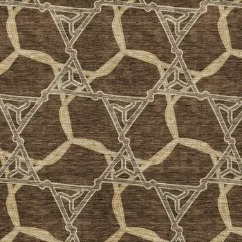 9' X 12' Brown And Beige Geometric Washable Indoor Outdoor Area Rug