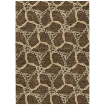 10' X 14' Brown And Beige Geometric Washable Indoor Outdoor Area Rug