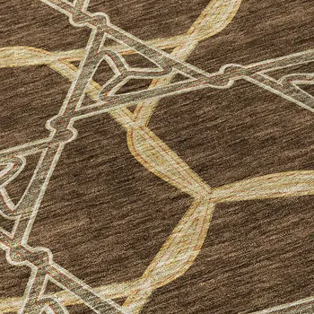 10' X 14' Brown And Beige Geometric Washable Indoor Outdoor Area Rug