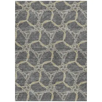 3' X 5' Charcoal And Gold Geometric Washable Indoor Outdoor Area Rug