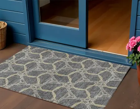 3' X 5' Charcoal And Gold Geometric Washable Indoor Outdoor Area Rug