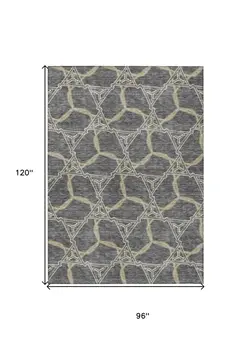 8' X 10' Charcoal And Gold Geometric Washable Indoor Outdoor Area Rug