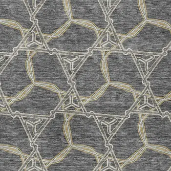 8' X 10' Charcoal And Gold Geometric Washable Indoor Outdoor Area Rug