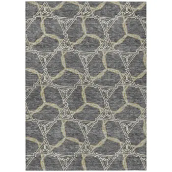 9' X 12' Charcoal And Gold Geometric Washable Indoor Outdoor Area Rug